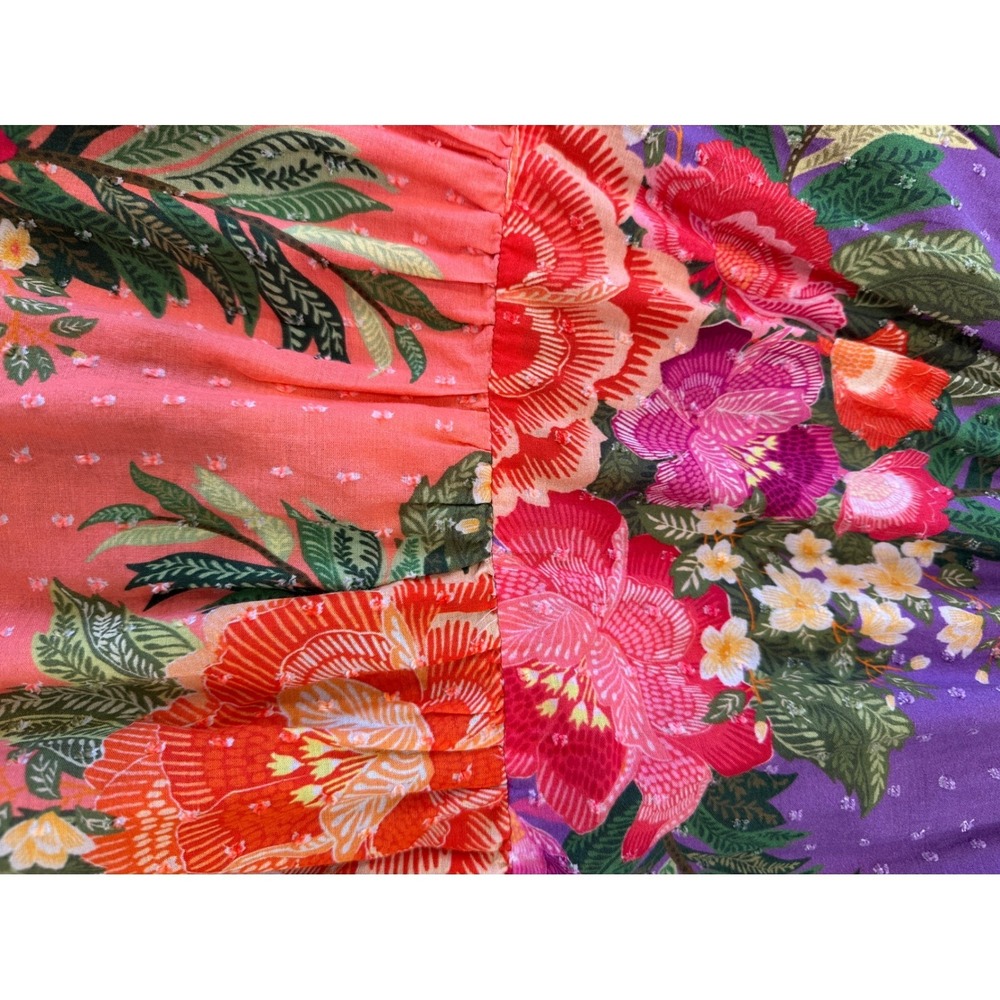 Farm Rio Anthropologie Floral Tiered Maxi Skirt Size Medium Colorful - Picture 9 of 16